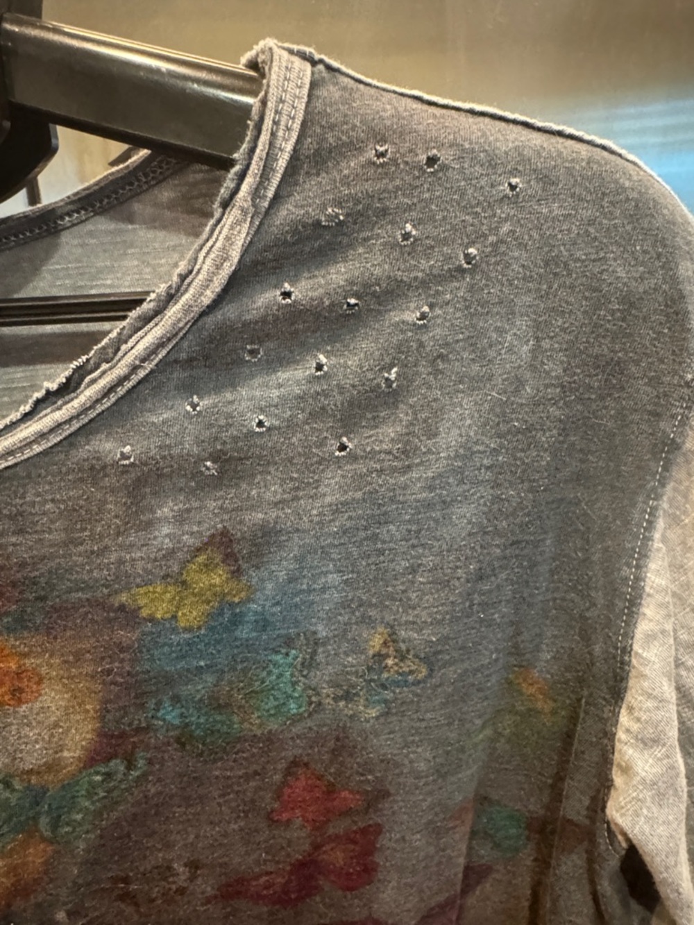 Women's Grey Long Sleeve Graphic Tee with Butterfly Art - Picture 3 of 11
